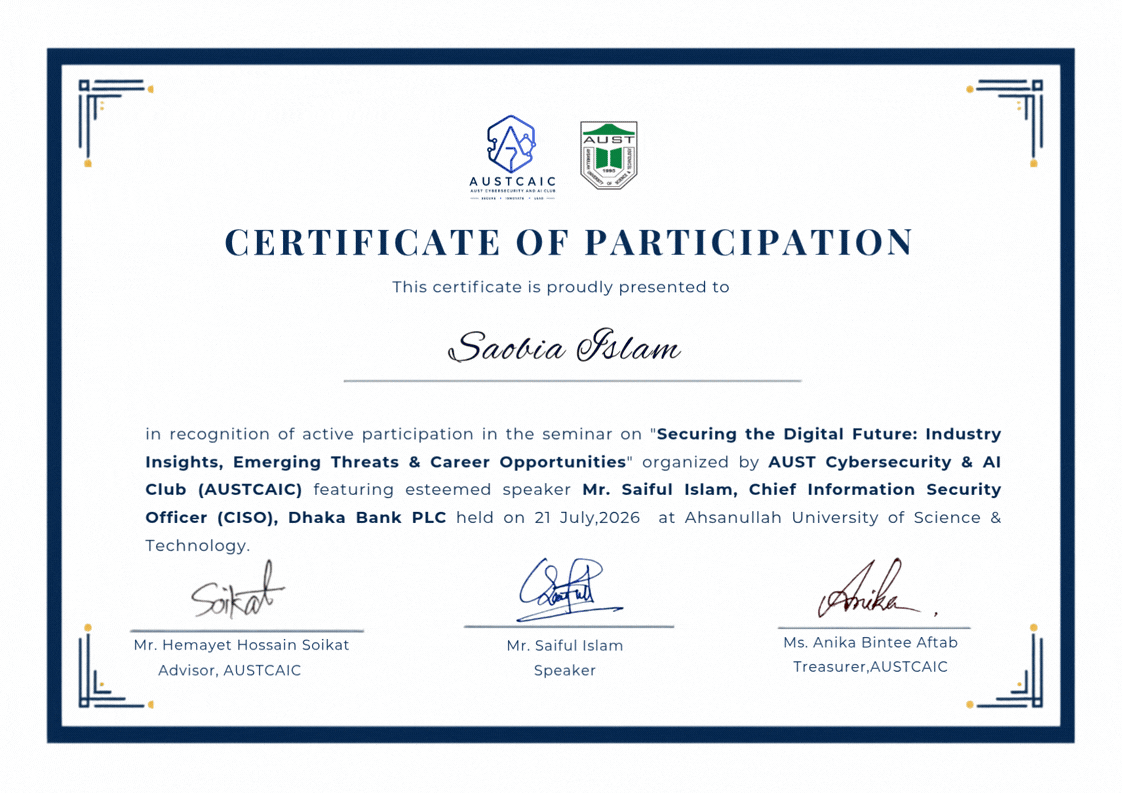 Securing the Digital Future Seminar Participation Certificate
