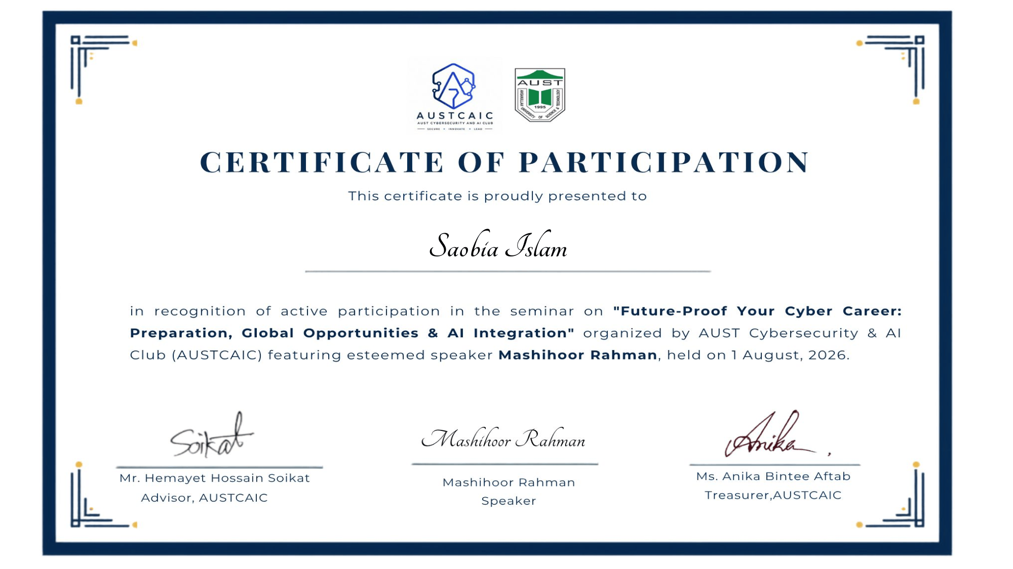 Future-Proof Your Cyber Career Webinar Participation Certificate